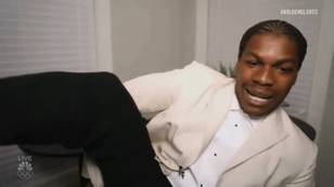John Boyega Screams 'I Won A Golden Globe' Wearing Jogging Pants And Shirt