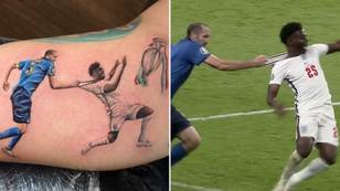 Italy Fan Gets Tattoo Of Chiellini Pulling Saka Away From Euro 2020 Trophy, It's Massive S**thousery