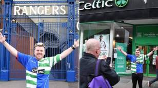 Fan Causes Absolute Outrage After Wearing A Celtic-Rangers Mash-Up Shirt