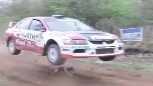 Dog Incredibly Cheats Death By Inches As Rally Car Fails To See Him On Track
