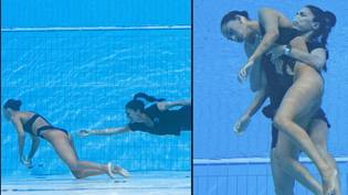 游泳者的教练跳入游泳池，挽救她在世界锦标赛上