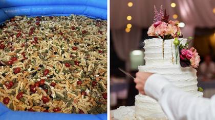 Bride fills paddling pool with 30 pounds of pasta for wedding guests