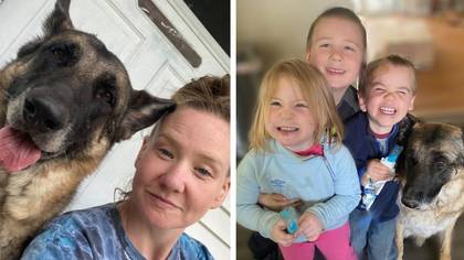 Mum trolled for letting dog supervise children whilst they play in the garden