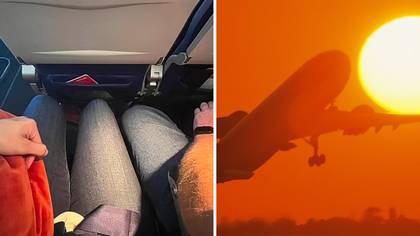 Woman divides opinion after sharing photo of man invading her leg space during flight