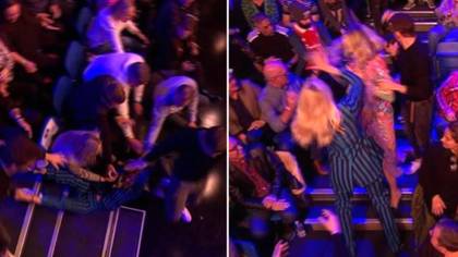 Holly Willoughby falls backwards down stairs on Celebrity Juice