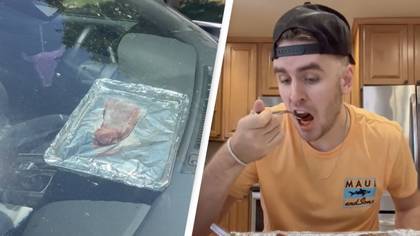 Man Tests The Heat To See What He Can Cook In His Car
