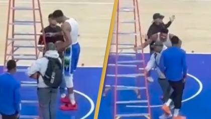 NBA superstar rips ladder away from worker in tantrum