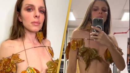 Julia Fox creates dress made from leaves she found in the park