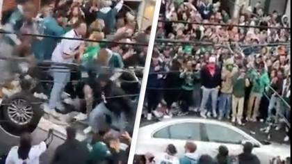 Shocking moment Eagles fans cause chaos before Super Bowl had even started