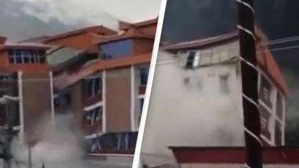 Terrifying moment luxury hotel is swept away by flash floods