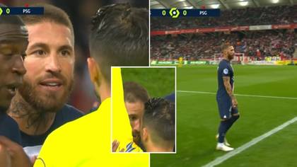 Sergio Ramos picks up yellow card then straight red in 30 seconds, it's his 28th career red card