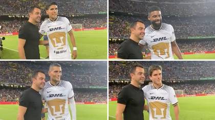 Every single Pumas player was desperate for a picture with Xavi Hernandez, he did the same pose over and over again