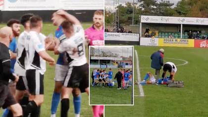 Shocking viral footage shows mass brawl during North Wales derby, seven red cards were shown
