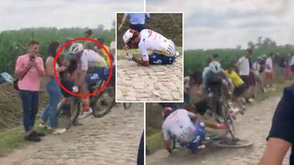 Shocking Moment Cyclist Suffers Broken Neck In Horror Crash After Fan Gets Too Close