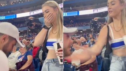 Baseball fan gets slapped after he proposes to his girlfriend with a gummy ring at MLB game