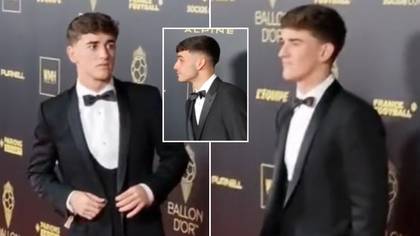 Pedri hilariously guides a lost-looking Gavi through the red carpet at the Ballon d'Or awards