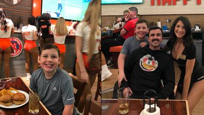 Dad takes his nine-year-old son to Liverpool Hooters after he gets good school report