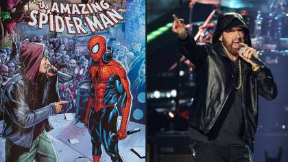 Eminem faces off against Spider-Man in rap battle in limited-edition Marvel comic cover