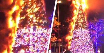 Fox News Christmas Tree Engulfed In Flames In Suspected Arson Attack