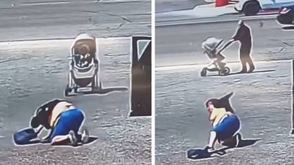 Hero speaks out after saving baby rolling towards busy road after woman fails to stop it
