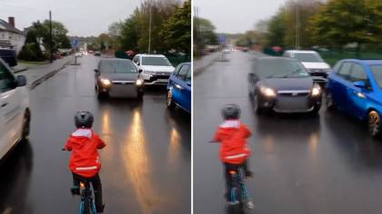 Footage of five-year-old cycling in the middle of the road sparks fury
