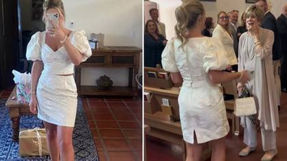 Woman divides opinions after cutting nan’s wedding dress into a co-ord