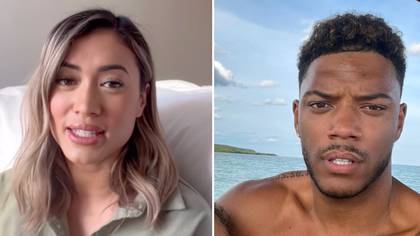 Kaz Crossley begs fans to stop trolling Theo Campbell after she said an ex leaked video of her snorting white powder
