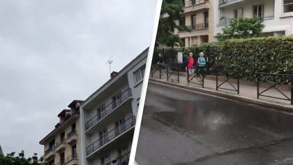 People spot a cloud 'malfunctioning' as tiny patch of rain falls in street