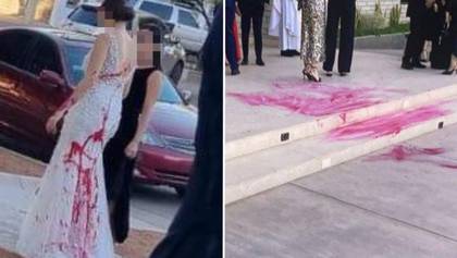 Bride attacked with red paint during wedding ceremony by several men her mother-in-law 'hired'