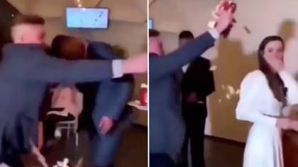 Man slammed after throwing wedding cake at bride and groom