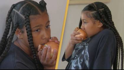 Fans horrified by North West eating unpeeled raw onion like an apple