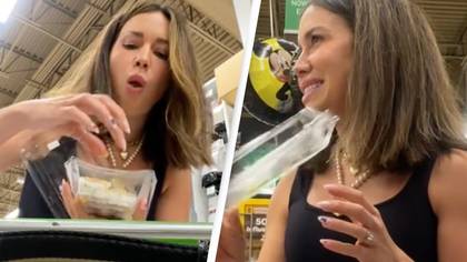 Woman sparks debate after she starts snacking on her groceries before checking out