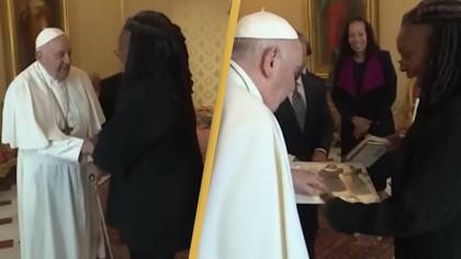 Whoopi Goldberg gives The Pope merchandise from Sister Act during 'extraordinary' meeting