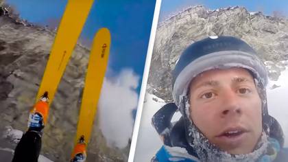 'Terrifying' moment skier survives after falling off 150ft cliff