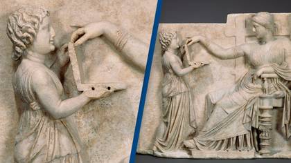 Greek statue appears to show 'woman using laptop' with 'USB ports' has people thinking time travel is real