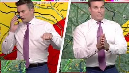 Terrifying moment weatherman stops live report to warn his kids about oncoming tornado