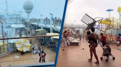 Cruise ship passengers run to safety after freak storm hits sending furniture flying