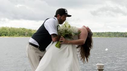 Bride And Groom Take A Tumble Into A River During Wedding Photoshoot 