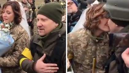 Incredible Moment Ukrainian Couple Get Married On Front Line