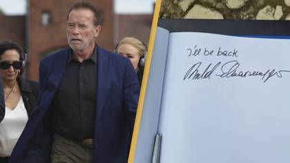 Arnold Schwarzenegger under fire for using catchphrase to sign Auschwitz book