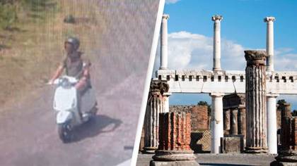 Tourist illegally takes joyride through ancient site of Pompeii on a moped