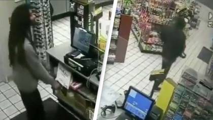 CCTV Shows Cashier Foreseeing Gunpoint Theft