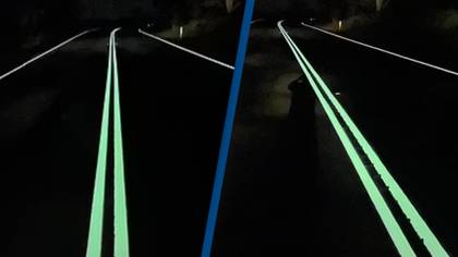 Genius glow-in-the-dark invention on roads praised for being 'life-saving'