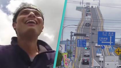 Man cycles up mind-bending Japanese bridge that's gone viral