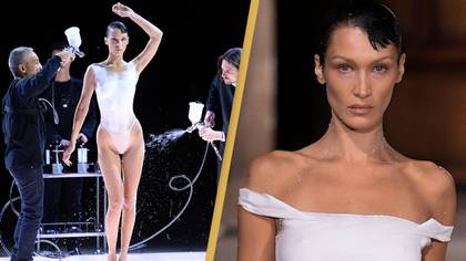 Bella Hadid has dress spray-painted on wowing Paris Fashion Week