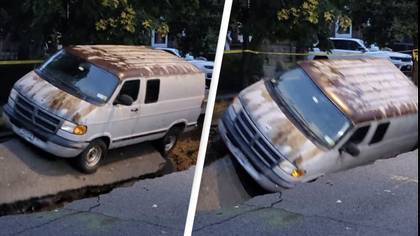 Video Captures Moment Van Falls Into Sink Hole In New York