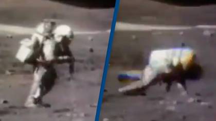 Rarely seen footage shows NASA astronauts struggling to walk on the moon