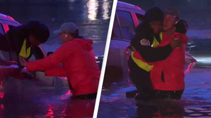 TV weather crew rescues woman from drowning as they're doing report