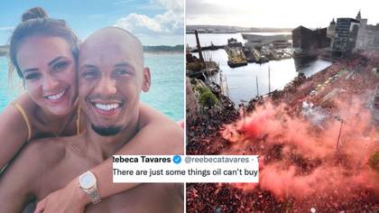 Fabinho's Wife Aims Jibe At Manchester City With 'Just Some Things Oil Can't Buy Tweet' After Liverpool Parade