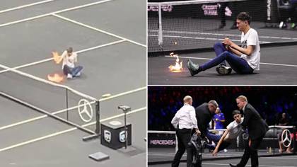 Protester sets himself on FIRE in shocking incident the Laver Cup in London